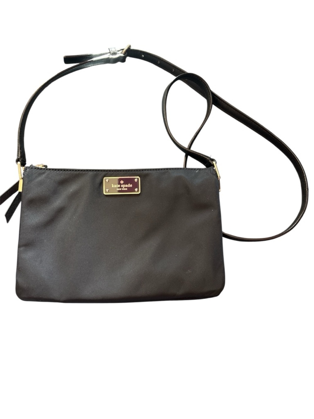 kate spade black crossbody bag with gold plaque